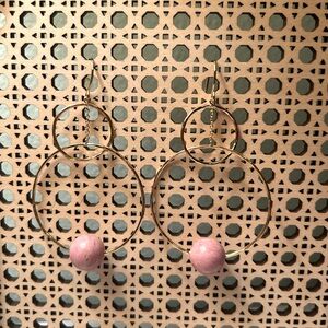 Gold and Pink Beaded Hoop Earrings
